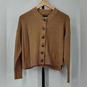 Quince Organic Cotton Cropped Cardigan Camel S NWT Neutral Minimalist Sweater